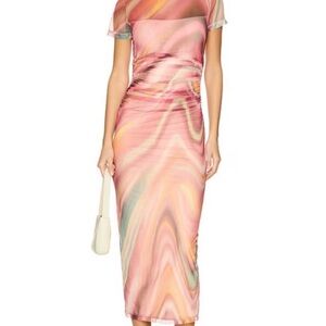 Amanda Uprichard Pink and Orange Marble Midi Dress